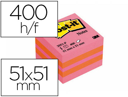 BLOC-NOTES POST-IT MINIS 51X51MM 400F REPOSITIONNABLES COLORIS PLAISIR