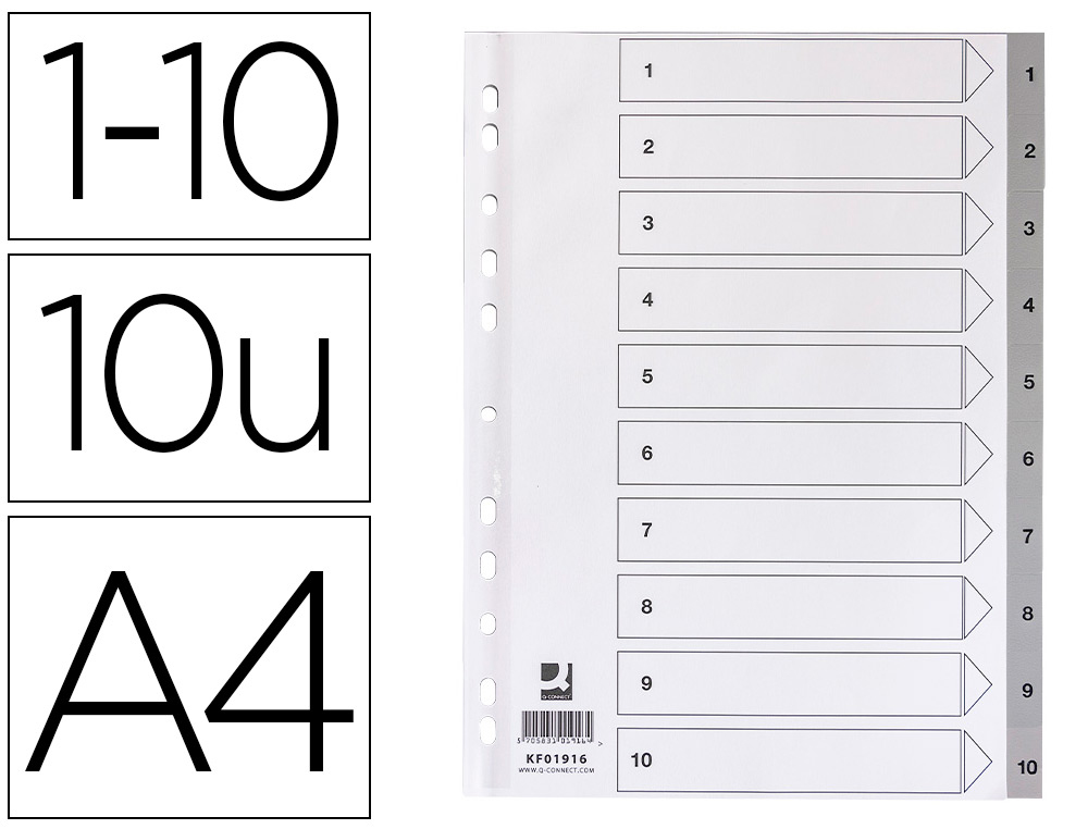 INTERCALAIRE Q-CONNECT NUMERIQUE 1-10 PLASTIQUE 10   POSITIONS A4 INDICE           MULTIPERFORE