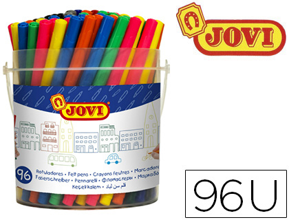 FEUTRE COLORIAGE JOVI LAVABLE CAPUCHON SCURIT VENTIL POINTE SOLIDE 3MM 2 FORMATS FINE/MAXI 12 COULEURS POT 96 UNITS