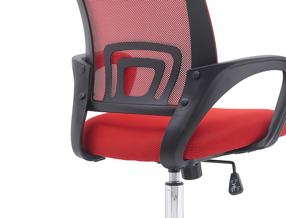 FAUTEUIL OPERATEUR Q-CONNECT SIENA MAILLE BASE METAL CHROME HAUTEUR MAX 1000MM LARGEUR 560MM PROF 570MM NOIR ET ROUGE