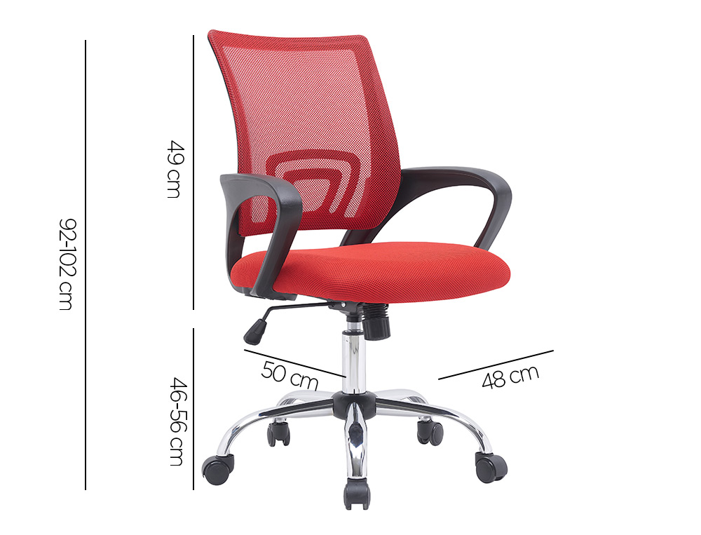 FAUTEUIL OPERATEUR Q-CONNECT SIENA MAILLE BASE METAL CHROME HAUTEUR MAX 1000MM LARGEUR 560MM PROF 570MM NOIR ET ROUGE
