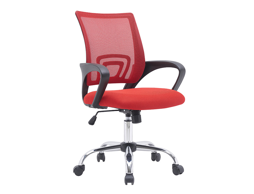 FAUTEUIL OPERATEUR Q-CONNECT SIENA MAILLE BASE METAL CHROME HAUTEUR MAX 1000MM LARGEUR 560MM PROF 570MM NOIR ET ROUGE