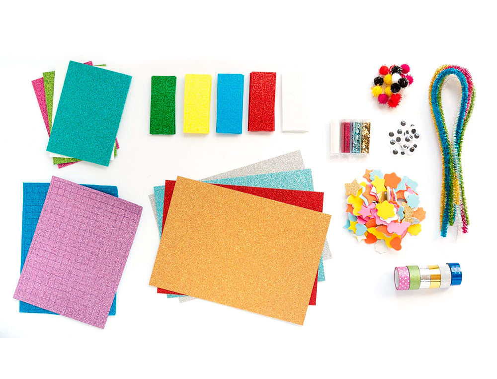 BOITE CREATIVE GLITTER MAX FOLIA YEUX MOBILES CARTONS    MOUSSES STICKERS MOSAIQUES    RUBANS PLUS DE 900 PIECES