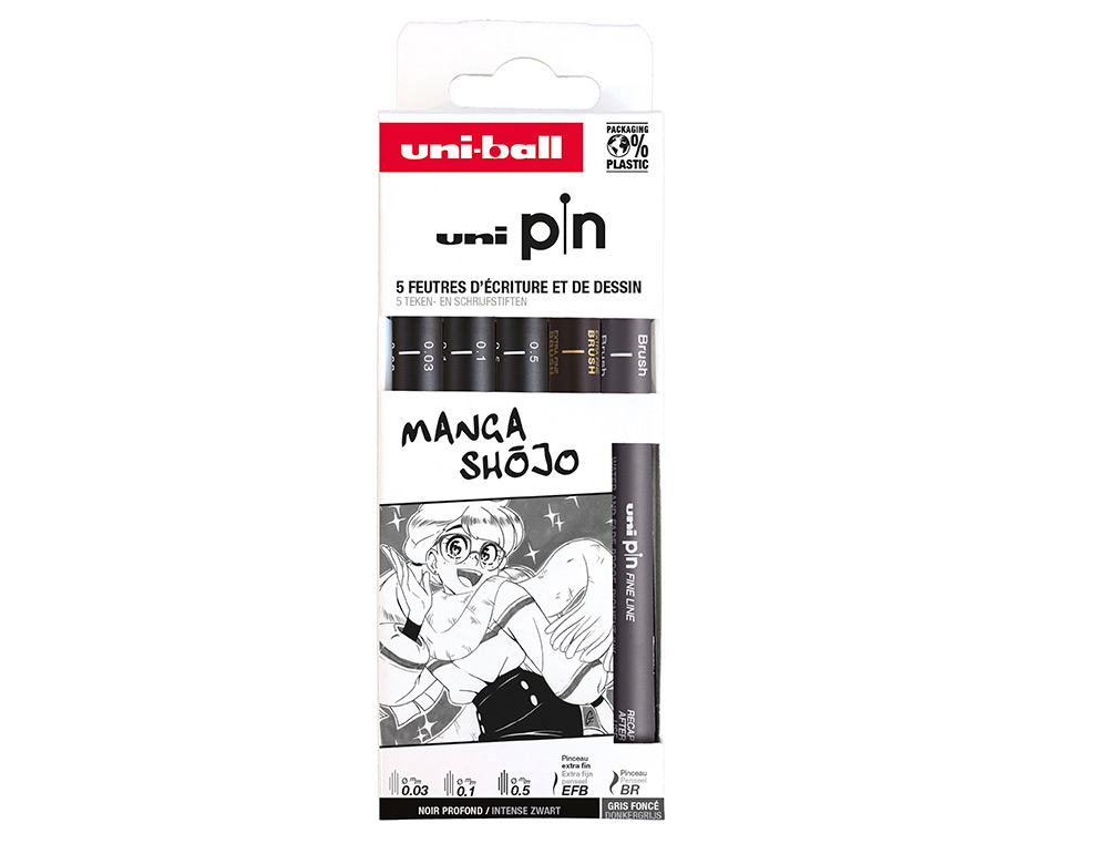 POCHETTE UNI-BALL 5 FEUTRES POINTE CALIBREE 0.03 EFBR500 COLORIS NOIR