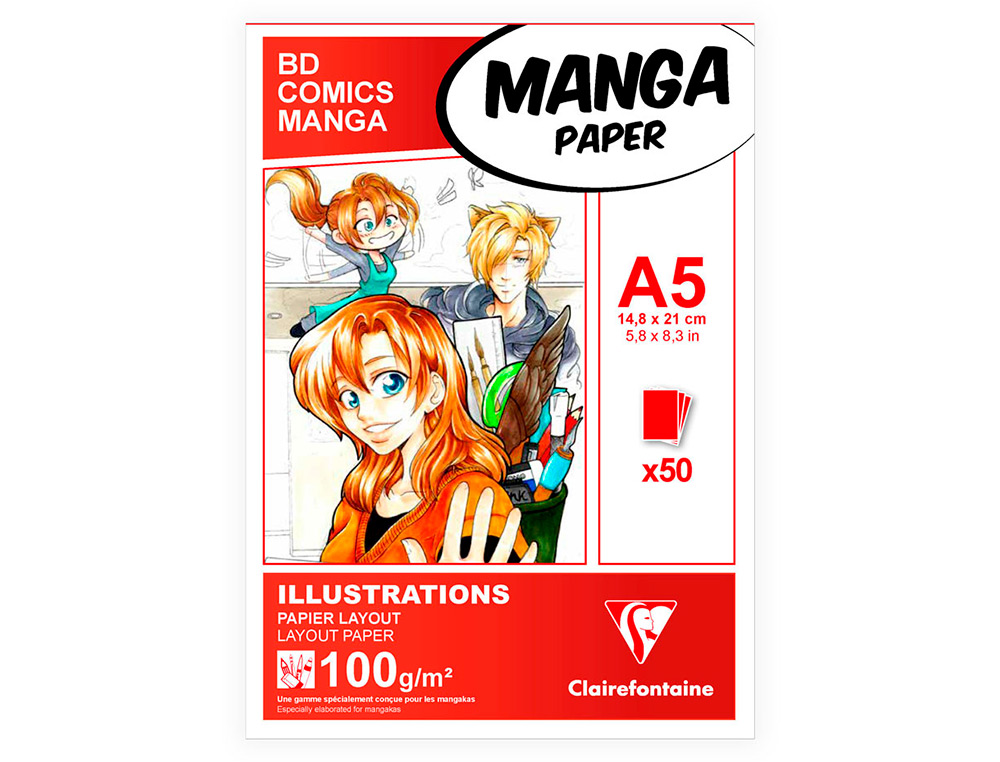 BLOC MANGA CLAIREFONTAINE A5 COLL 14,8X21 100GR 50 F