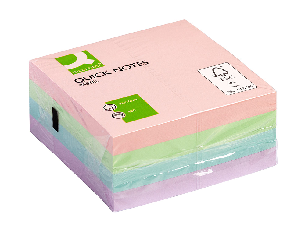 BLOC-NOTES Q-CONNECT CUBE QUICK NOTES 76X76MM 400F REPOSITIONNABLES SANS TRACES COLORIS PASTEL