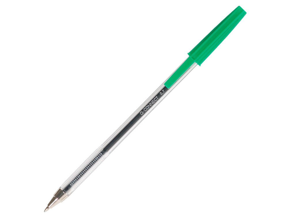 STYLO-BILLE Q-CONNECT ÉCRITURE MOYENNE 0.7MM ENCRE CLASSIQUE BILLE INDÉFORMABLE CAPUCHON COULEUR ENCRE VERT