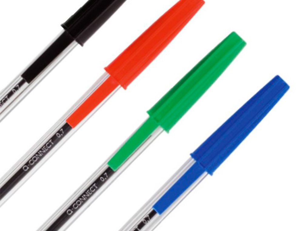 STYLO-BILLE Q-CONNECT ÉCRITURE MOYENNE 0.7MM ENCRE CLASSIQUE BILLE INDÉFORMABLE CAPUCHON COULEUR ENCRE VERT