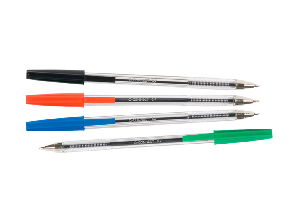 STYLO-BILLE Q-CONNECT ÉCRITURE MOYENNE 0.7MM ENCRE CLASSIQUE BILLE INDÉFORMABLE CAPUCHON COULEUR ENCRE VERT
