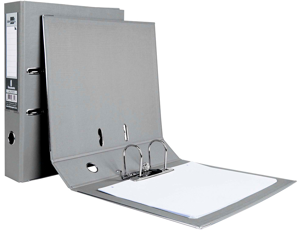 CLASSEUR LEVIER LIDERPAPEL DOCUMENTA FOLIO CARTON REMBORDE DOS 75MM RADO METALLIQUE COLORIS GRIS