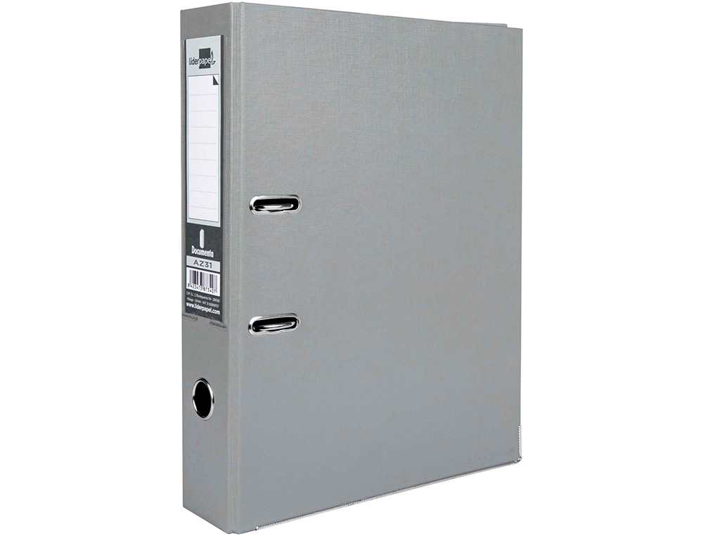 CLASSEUR LEVIER LIDERPAPEL DOCUMENTA FOLIO CARTON REMBORDE DOS 75MM RADO METALLIQUE COLORIS GRIS