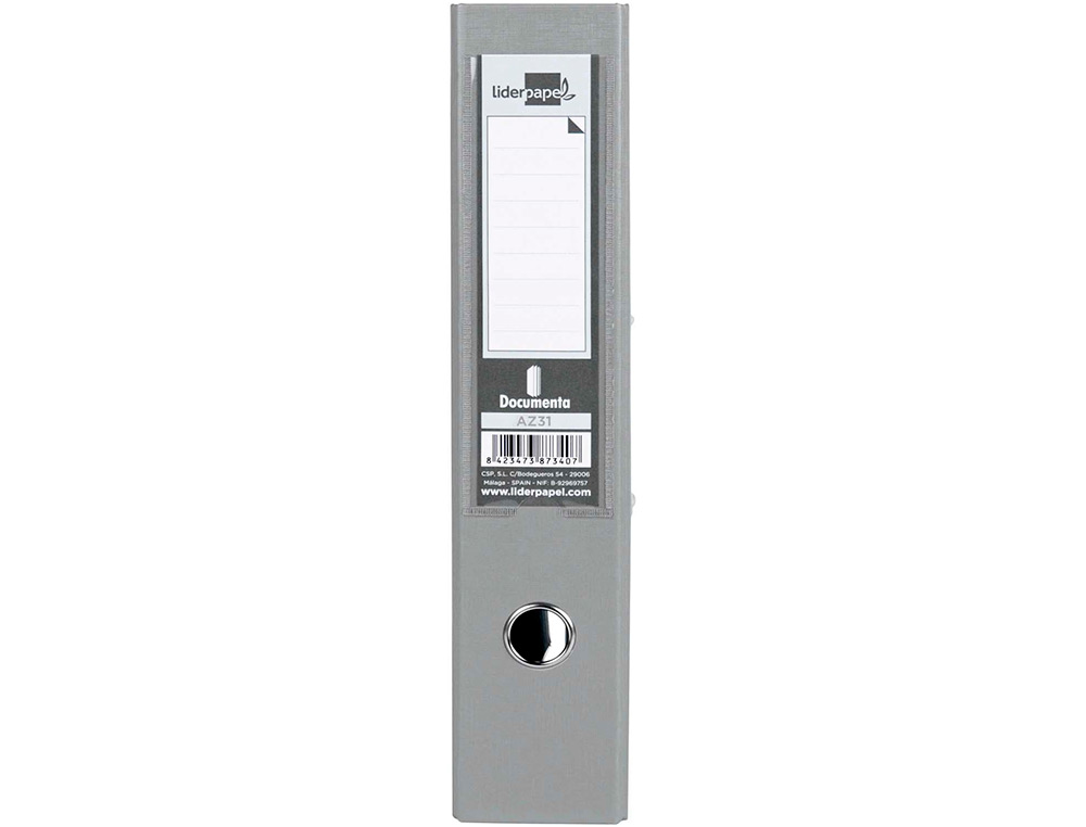 CLASSEUR LEVIER LIDERPAPEL DOCUMENTA FOLIO CARTON REMBORDE DOS 75MM RADO METALLIQUE COLORIS GRIS