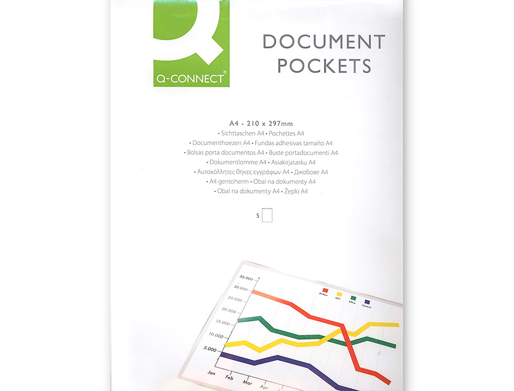 POCHETTE Q-CONNECT ADHSIVE POLYPROPYLNE TRANSPARENT 12/100E FORMAT A4 210X297MM SACHET 5 UNITS