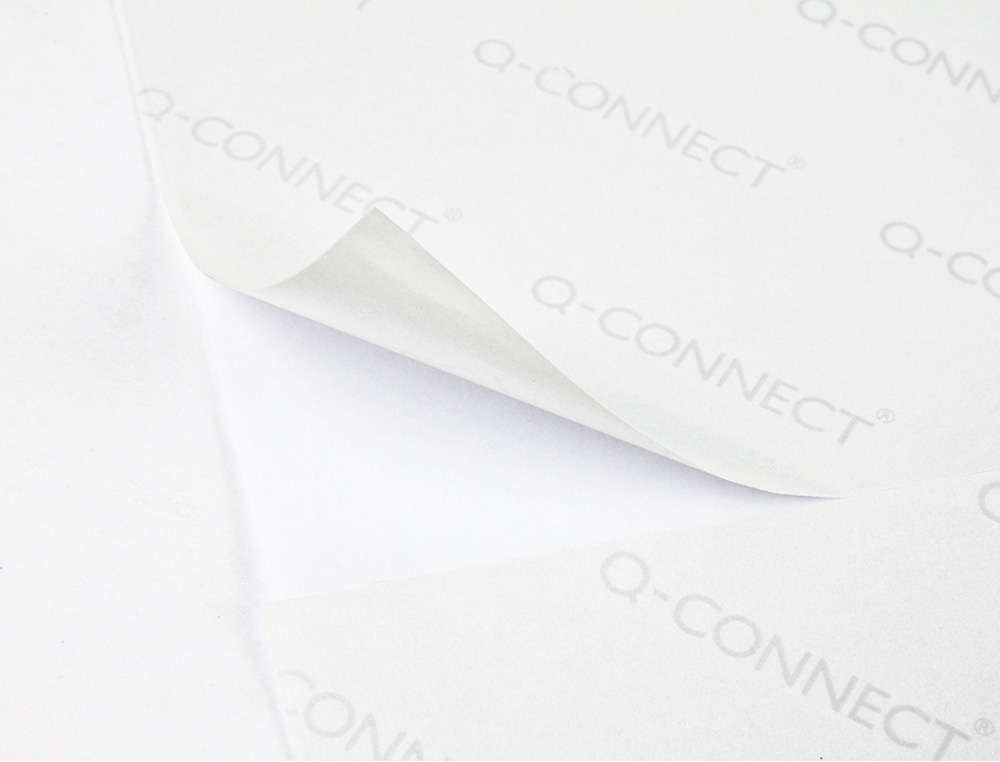 ÉTIQUETTE ADHÉSIVE Q-CONNECT 210X297MM COINS ARRONDIS IMPRIMANTE JET D'ENCRE LASER COPIEUR BOÎTE 100 FEUILLES 100 UNITÉS
