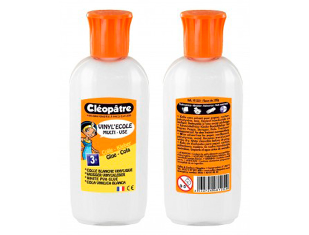 COLLE VINYLIQUE CLÉOPÂTRE BLANCHE TOUS TYPES TRAVAUX USAGE MAISON BUREAU NETTOYAGE FACILE SANS SOLVANT FLACON 100ML