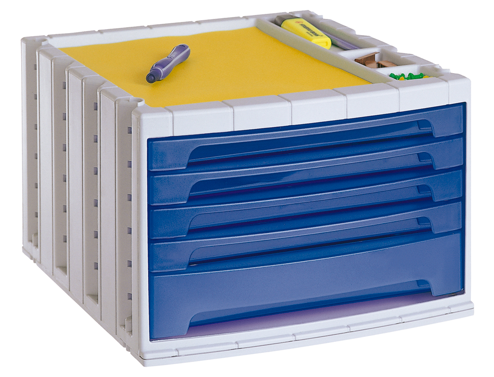 MODULE CLASSEMENT Q-CONNECT 5 TIROIRS 370X305X225MM COLORIS BLEU TRANSPARENT
