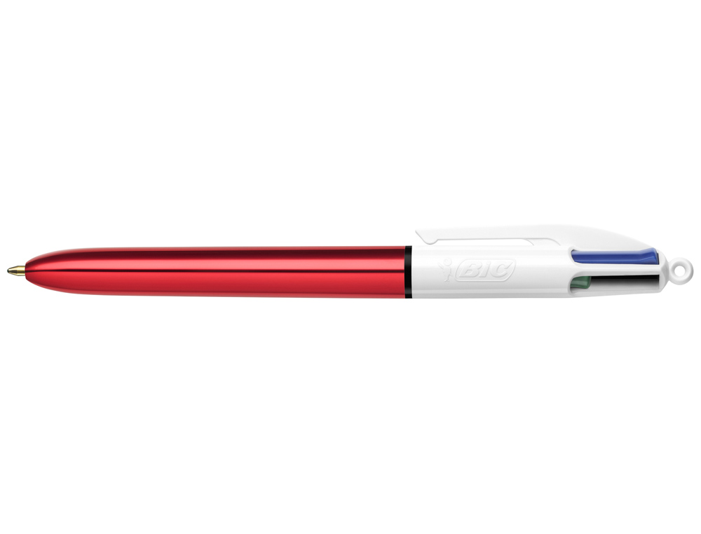 STYLO-BILLE BIC 4 COULEURS SHINE POINTE 1MM CRITURE MOYENNE CORPS ROUGE MTALLIS BRILLANT