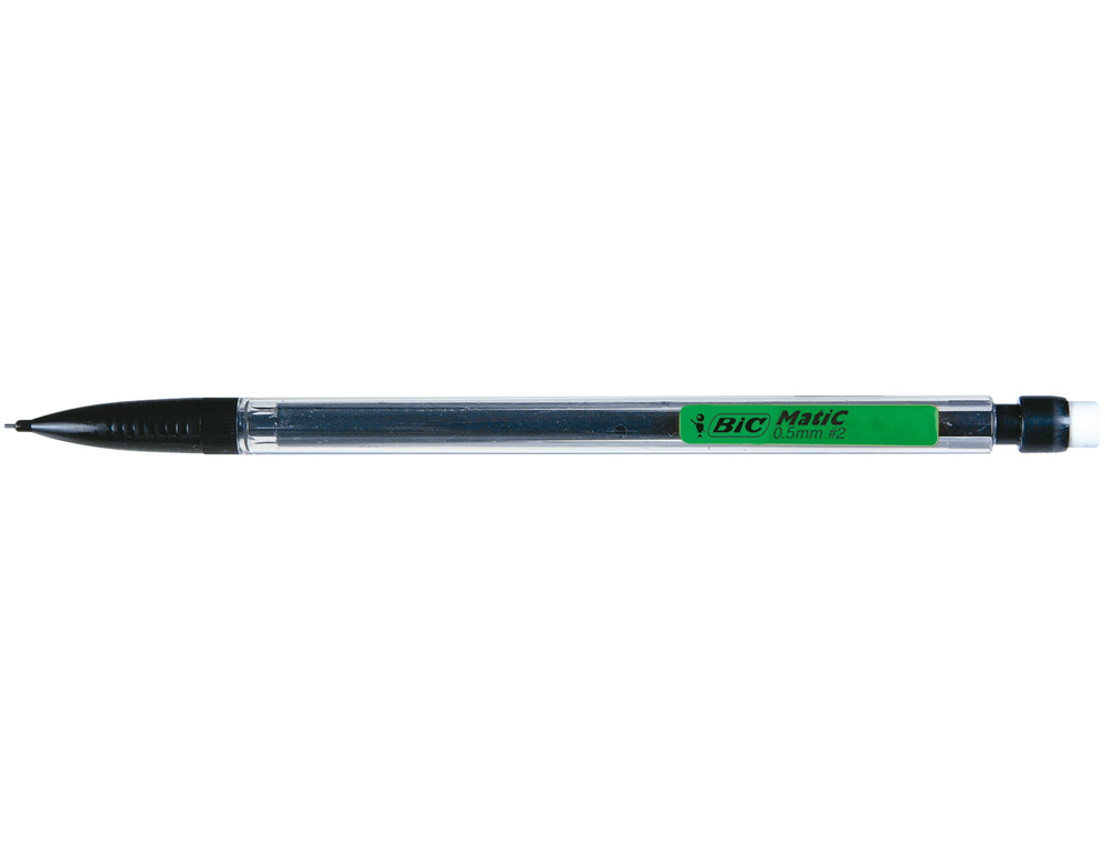PORTE-MINE BIC MATIC CLASSIC 0.5MM EMBOUT GOMME CORPS TRANSPARENT INTÉRIEUR GRIS AGRAFE COLORÉE 3 MINES HB