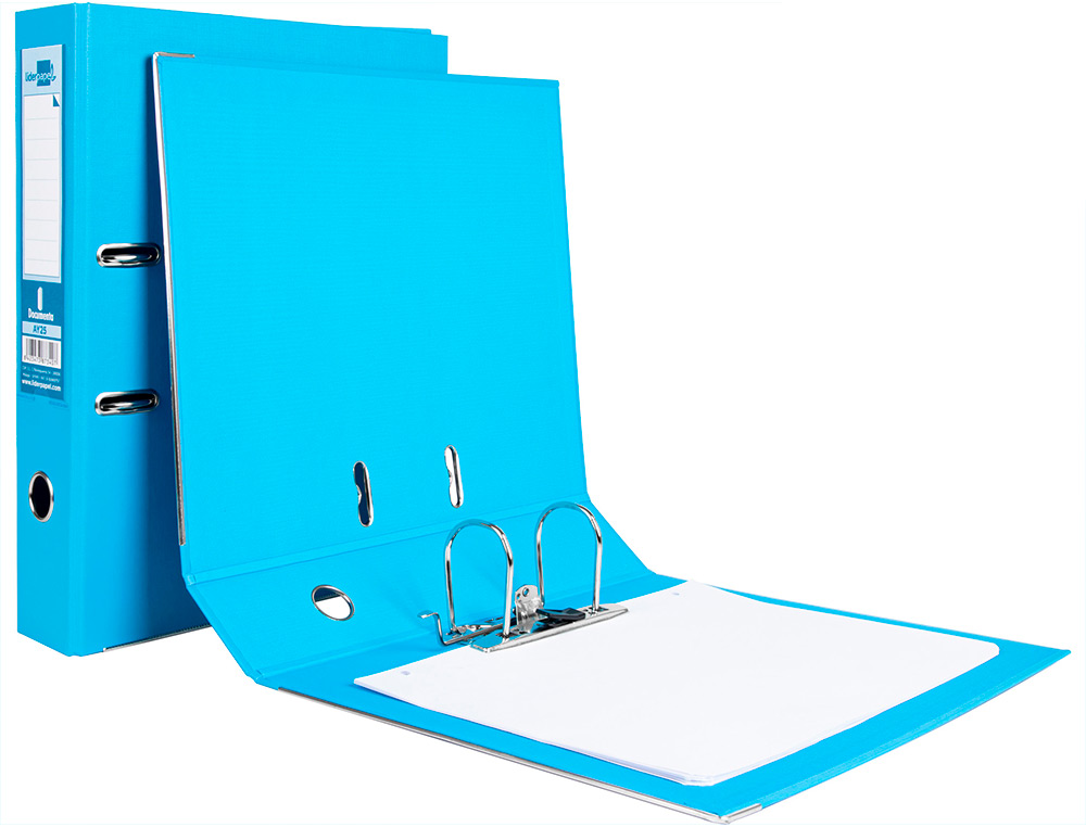 CLASSEUR LEVIER LIDERPAPEL DOCUMENTA FOLIO CARTON REMBORDE DOS 75MM RADO METALLIQUE COLORIS BLEU CIEL