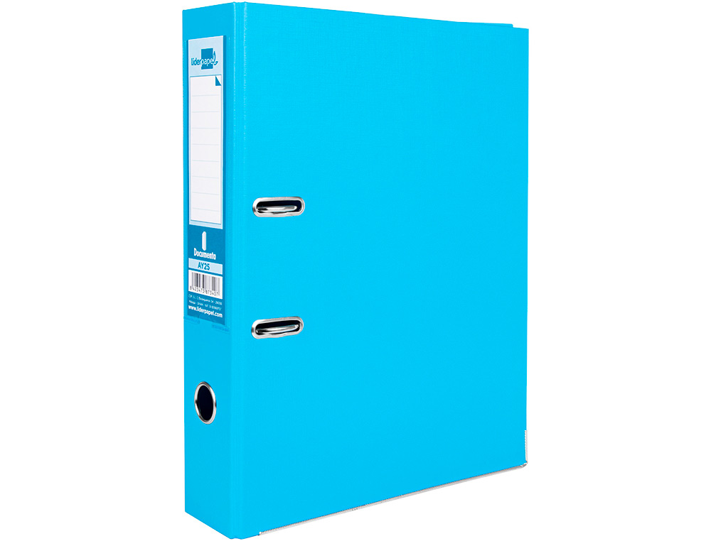 CLASSEUR LEVIER LIDERPAPEL DOCUMENTA FOLIO CARTON REMBORDE DOS 75MM RADO METALLIQUE COLORIS BLEU CIEL