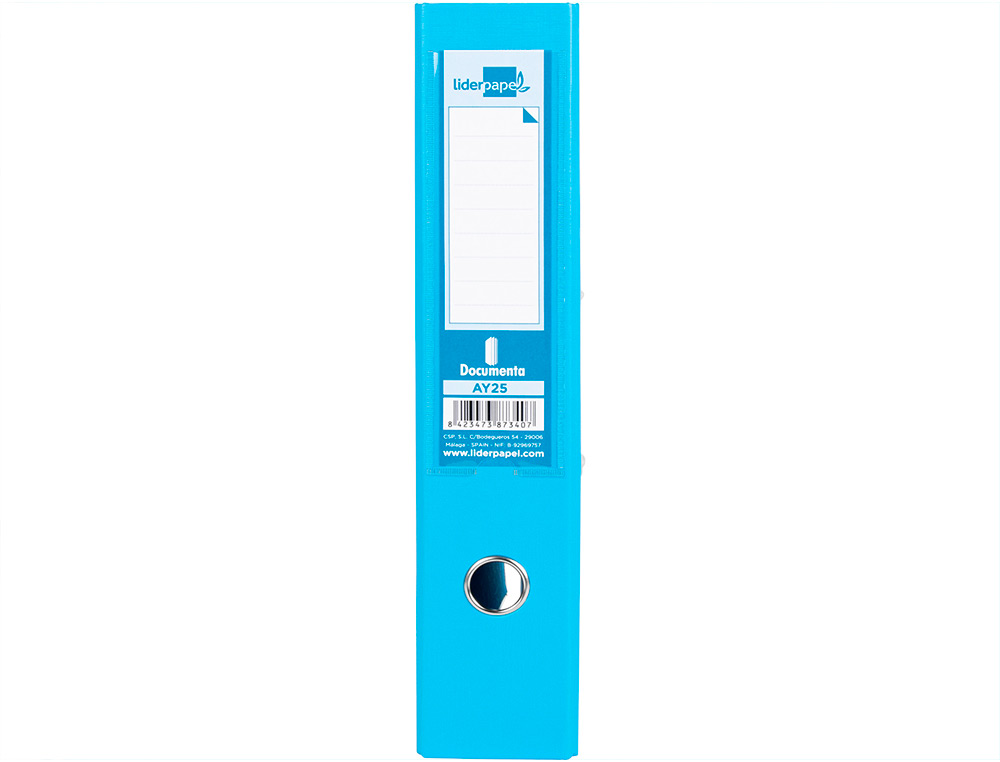 CLASSEUR LEVIER LIDERPAPEL DOCUMENTA FOLIO CARTON REMBORDE DOS 75MM RADO METALLIQUE COLORIS BLEU CIEL