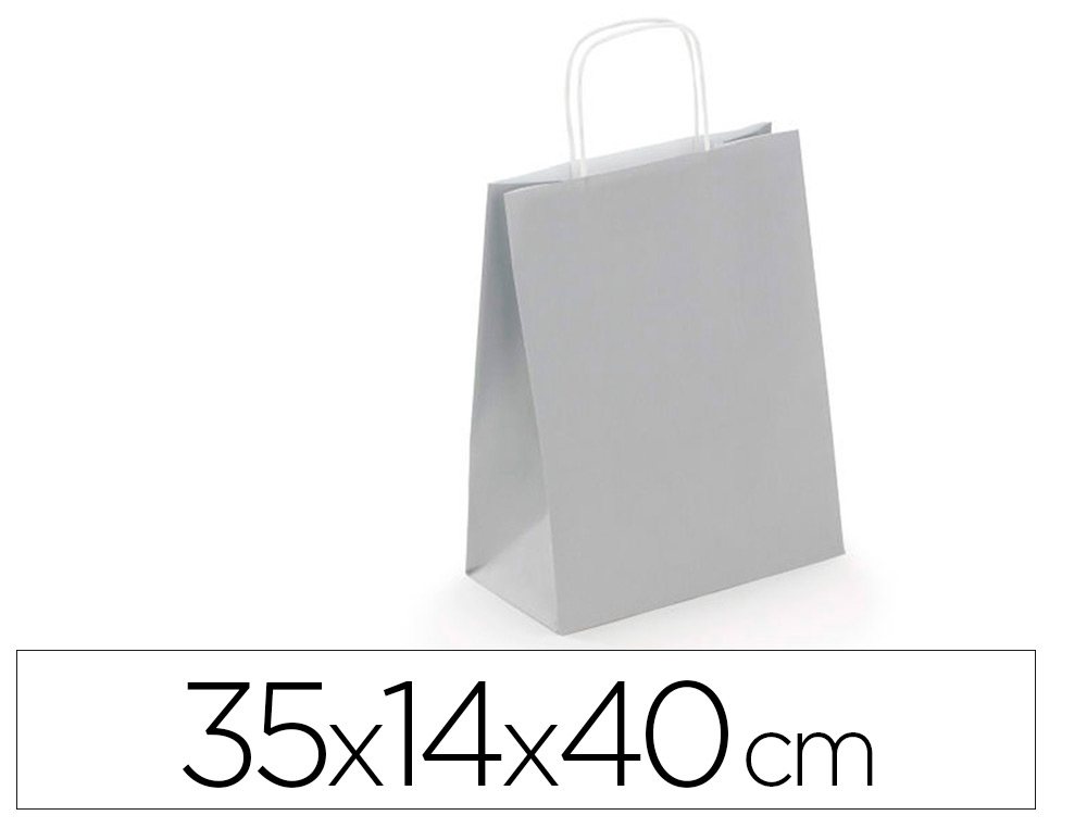 SAC KRAFT 100G/M2 POIGNEES TORSADEES 35X14X40CM PAQUET   50 UNITES COLORIS ARGENT