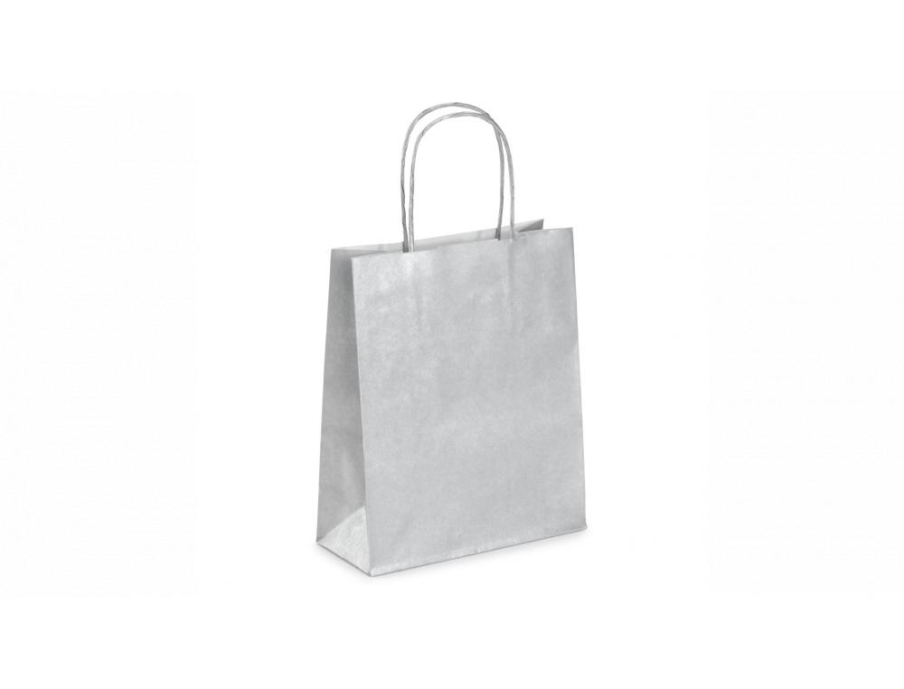 SAC KRAFT 90G/M2 POIGNEES TORSADEES 18X8X22CM PAQUET 50 UNITES COLORIS ARGENT