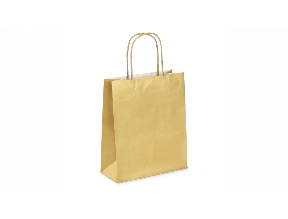 SAC KRAFT 100G/M2 POIGNEES TORSADEES 35X14X40CM PAQUET   50 UNITES COLORIS OR