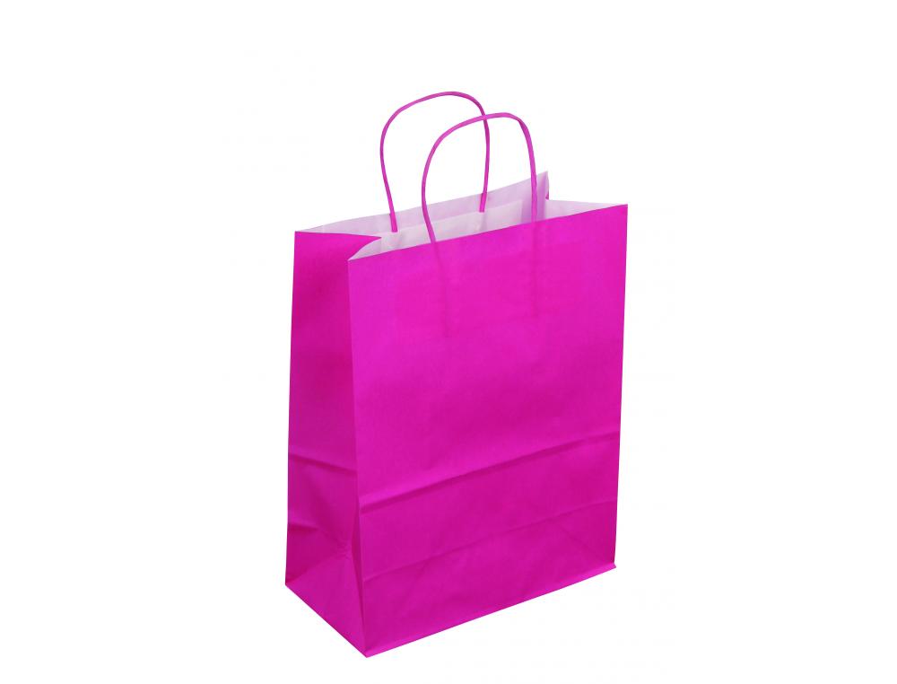 SAC KRAFT 90G/M2 POIGNEES TORSADEES 18X8X22CM PAQUET 50 UNITES COLORIS ROSE FUCHSIA