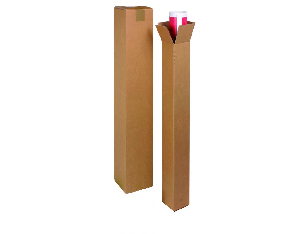 TUBE D EXPEDITION CARRE CARTON KRAFT SIMPLE CANNELURE PROTECTION RENFORCEE AUX      EXTREMITES 10X10X120CM