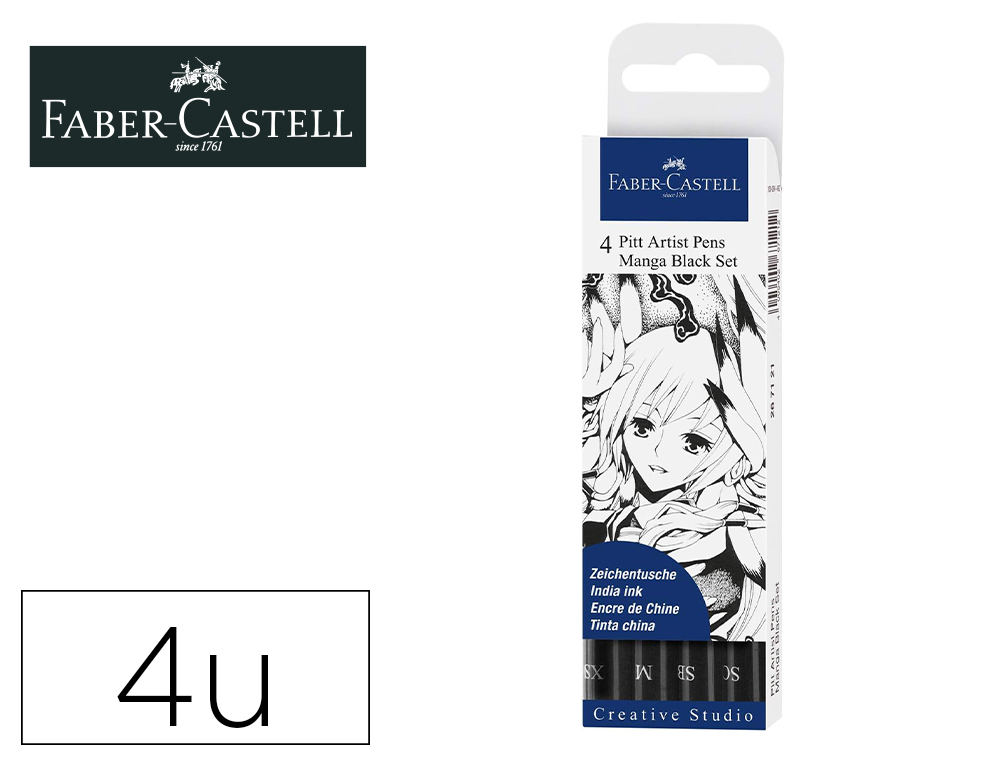 FEUTRE FABER-CASTELL PITT ARTISTE PEN MANGA POINTE      PINCEAU ENCRE CHINE PIGMENTEE COLORIS NOIR BOITE 4 UNITES