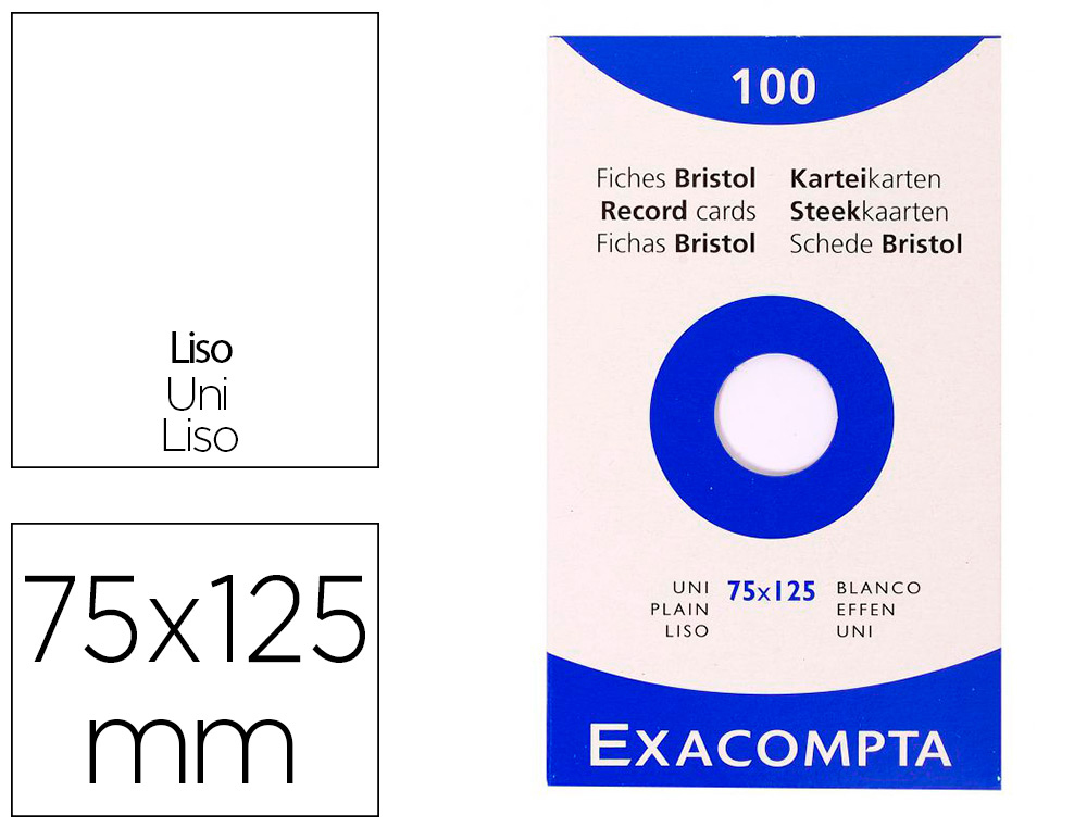 ETUI 100 FICHES EXACOMPTA BRISTOL UNI NON PERFOREE      BLANC 75X125MM