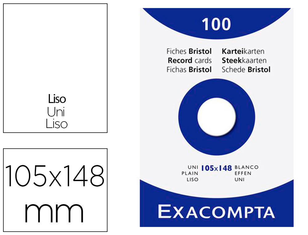 ETUI 100 FICHES EXACOMPTA BRISTOL UNI NON PERFOREE      BLANC 105X148MM