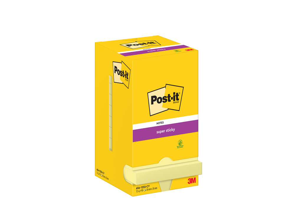 BLOCS-NOTES POST-IT SUPER STICKY 76X76MM 90F            REPOSITIONNABLE COLORIS JAUNE BOITE DE 12