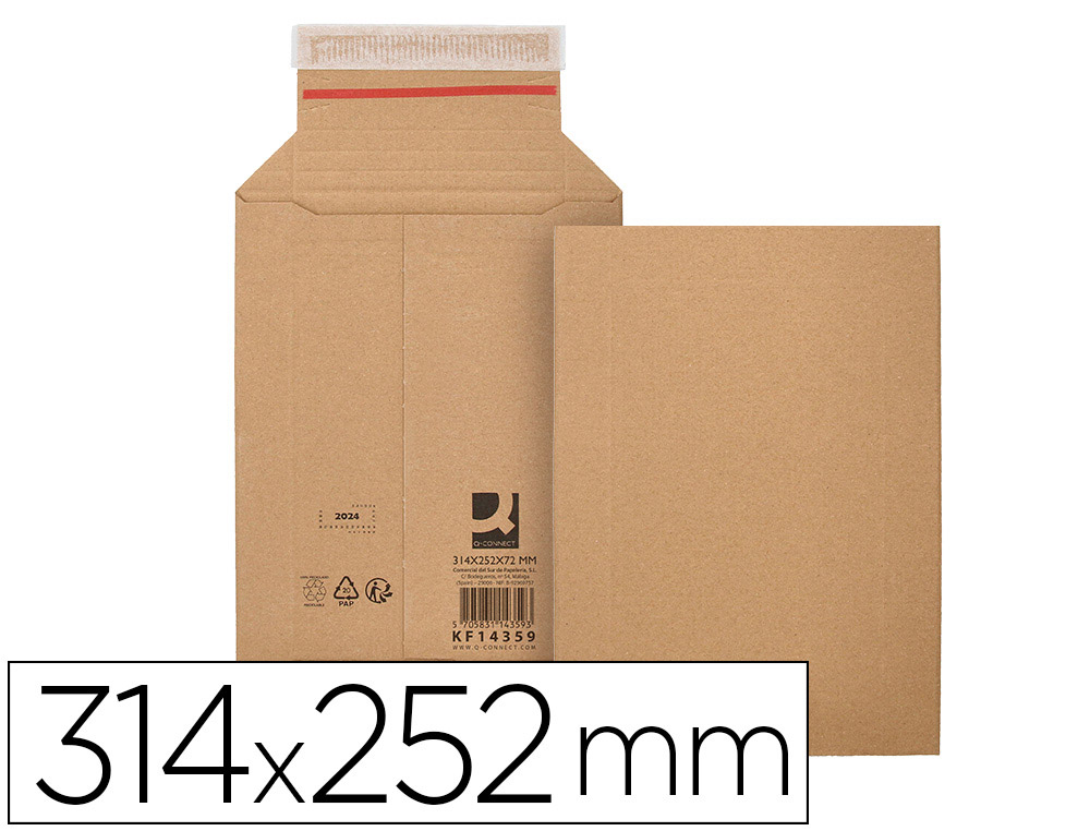 POCHETTE D'EXPEDITION Q-CONNECT CARTON 100% RECYCLE ET RECYCLABLE FERMETURE AUTO-ADHESIVE 314X252X72MM COLORIS KRAFT