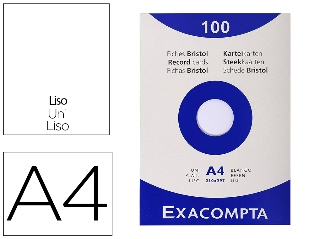 ETUI 100 FICHES EXACOMPTA BRISTOL UNI NON PERFOREE      BLANC 210X297 MM
