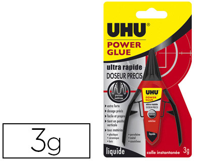 COLLE RAPIDE UHU POWER GLUE DOSEUR APPLICATION PRCISE PROPRE COLLE MULTI-MATRIAUX FLACON 3G