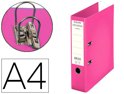 CLASSEUR LEVIER ESSELTE CHROMOS PLUS A4 POLYPROPYLNE GRIFFES BLOCAGE DOS 80MM GRAND PORTE TIQUETTE COLORIS FUCHSIA