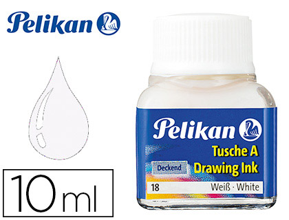 ENCRE DE CHINE PELIKAN TIRE-LIGNES PLUMES DESSINATEUR PINCEAUX COULEUR BLANC FLACON 10ML