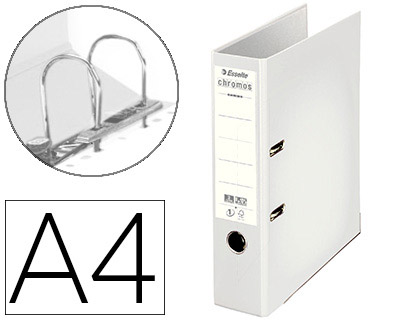 CLASSEUR LEVIER ESSELTE CHROMOS PLUS A4 POLYPROPYLNE GRIFFES BLOCAGE DOS 80MM GRAND PORTE-TIQUETTE COLORIS BLANC