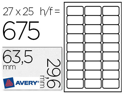 TIQUETTE ADHSIVE AVERY ENLEVABLE LASER JET D'ENCRE 63.5X29.6MM COLOGIQUE BOTE 675 UNITS