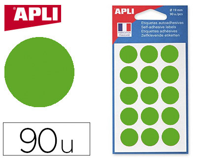 PASTILLE ADHSIVE APLI AGIPA DIAMTRE 19MM PERMANENTE COLORIS VERT POCHETTE 90 UNITS