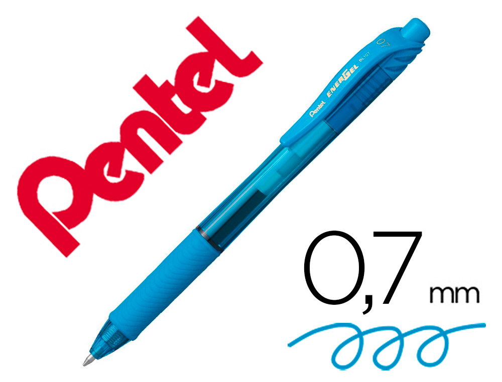 ROLLER PENTEL ENERGEL RETRACTABLE RECHARGEABLE      ENCRE DOUCE FLUIDE POINTE METAL 0,7MM GRIP CONFORT BLEU CIEL