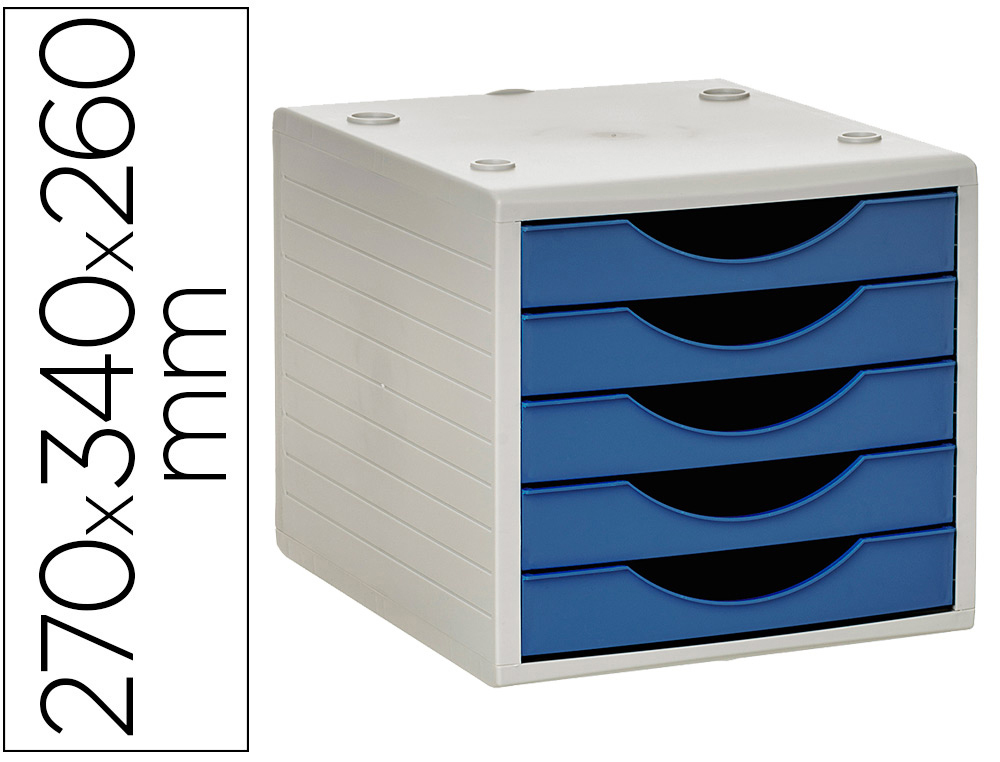 MODULE DE CLASSMENT Q-CONNECT 5 TIROIRS COLORIS BLEU OPAQUE 270X340X260 MM