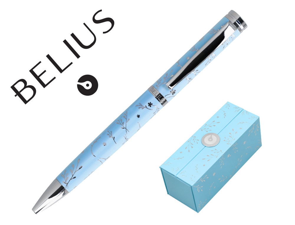STYLO-BILLE BELIUS COLLECTION1 ALUMINIUM ENCRE   BLEUE COLORIS BLEU CIEL       DESIGN RELIEF ARGENTE BOITE