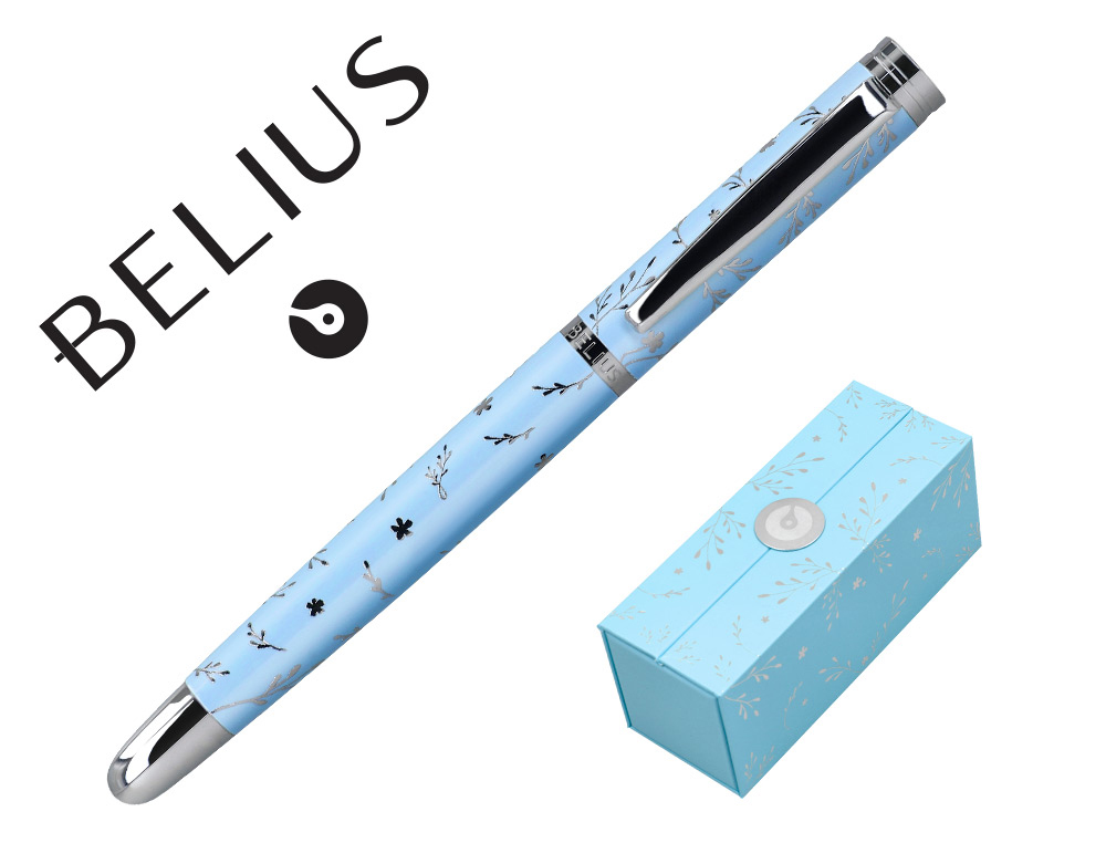 STYLO-PLUME BELIUS COLLECTION1 ALUMINIUM ENCRE   BLEUE COLORIS BLEU CIEL       DESIGN RELIEF ARGENTE BOITE
