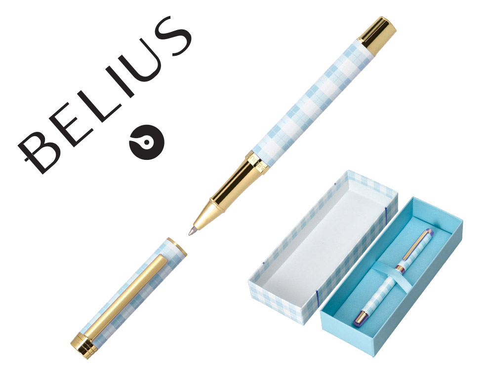 STYLO-BILLE BELIUS PICNIC ALUMINIUM ENCRE BLEUE COLORIS BLEU CIEL DORE BOITE DESIGN