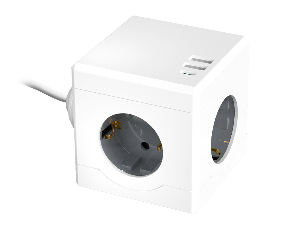 MULTIPRISE Q-CONNECT POWER CUBE  6 EN 1 CABLE 1,4M 3     PRISES COURANT 2 PORTS USB 1  PORT USB-C 75X75X112 MM