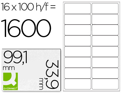 TIQUETTE ADHSIVE Q-CONNECT 99X33.9MM COINS ARRONDIS IMPRIMANTE JET ENCRE LASER COPIEUR BOTE 100 FEUILLES 1600 UNITS