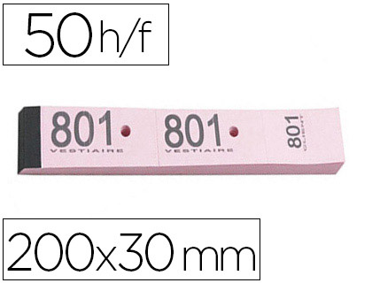 BLOC VESTIAIRE PIQU ELVE 3 COUPONS PERFORS DTACHABLES NUMROTS 1/1000 30X200MM 50 FEUILLETS COLORIS ROSE